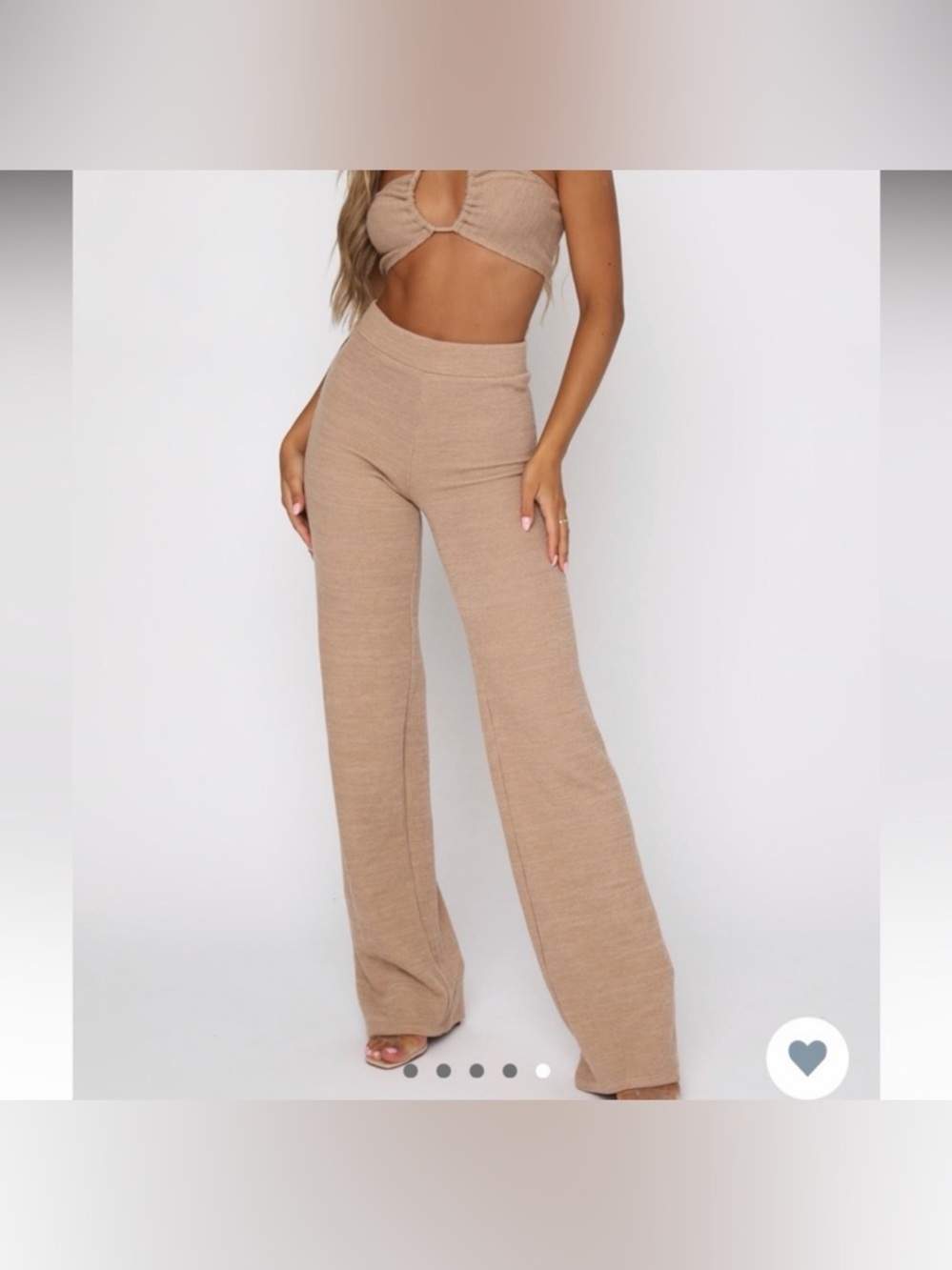 ✨White Fox Knit Flare Pants Tan High Rise Lounge Wide Leg Small✨